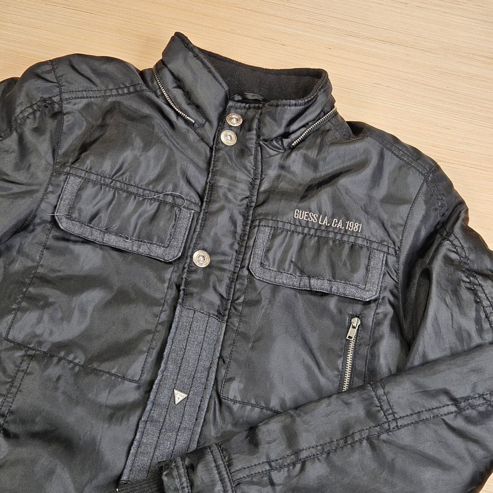 Guess Puffer Parka Jacket Boys XL Black Full Zip Snap Long Sleeve Coat